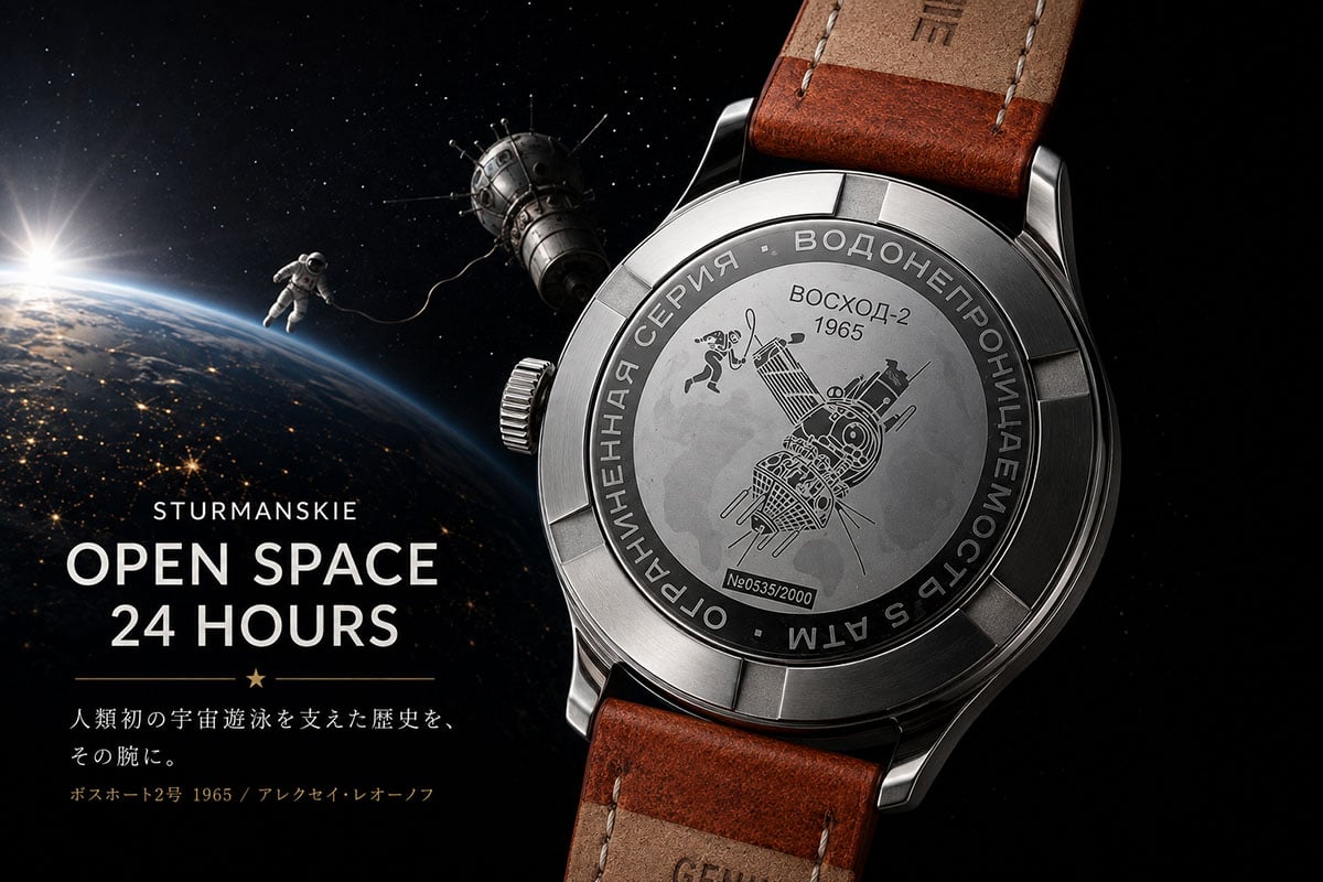 裏蓋には人類初の宇宙遊泳を記念する刻印も。