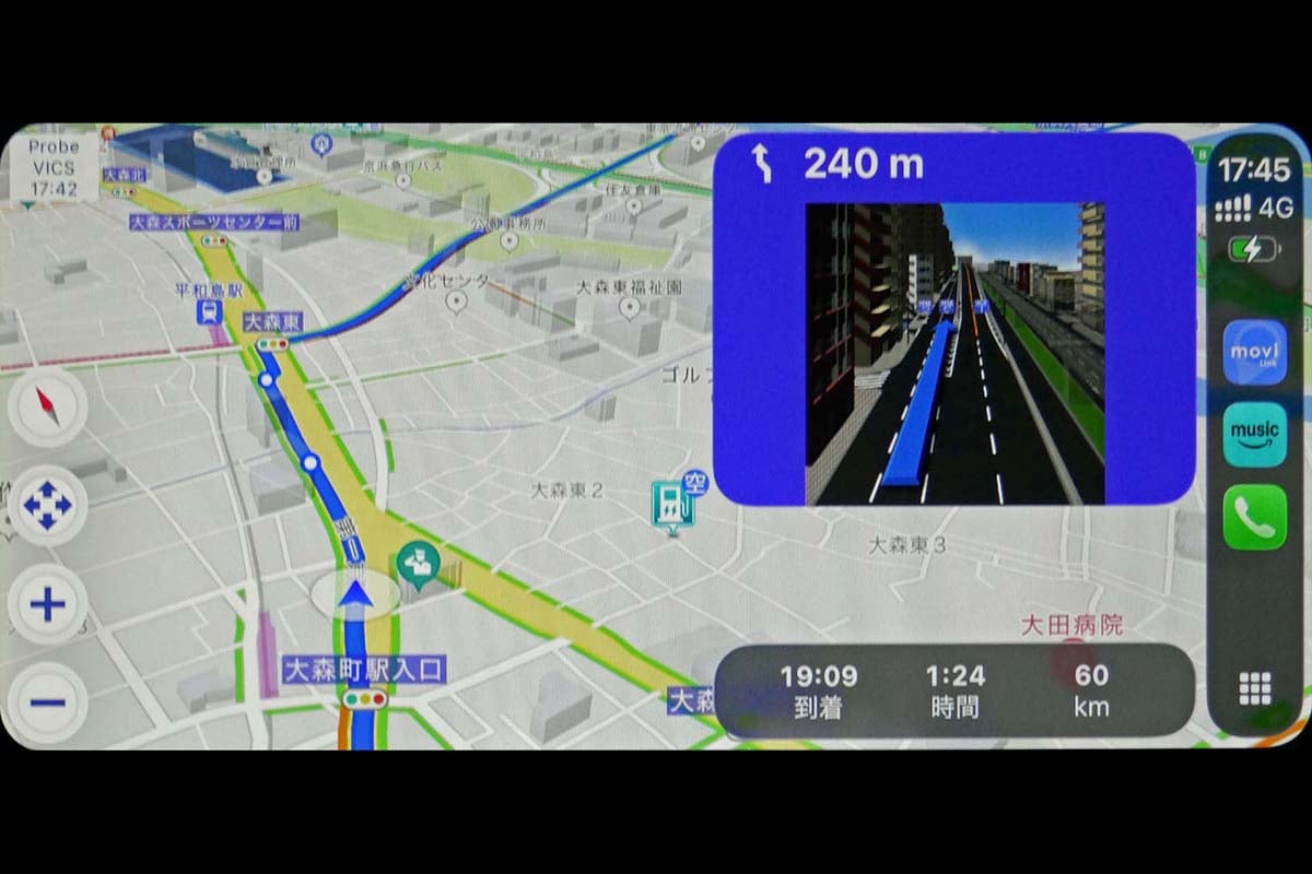 政令指定都市などの主要交差点では、CGを使って車線ガイドを含めたリアルな交差点拡大図を表示する