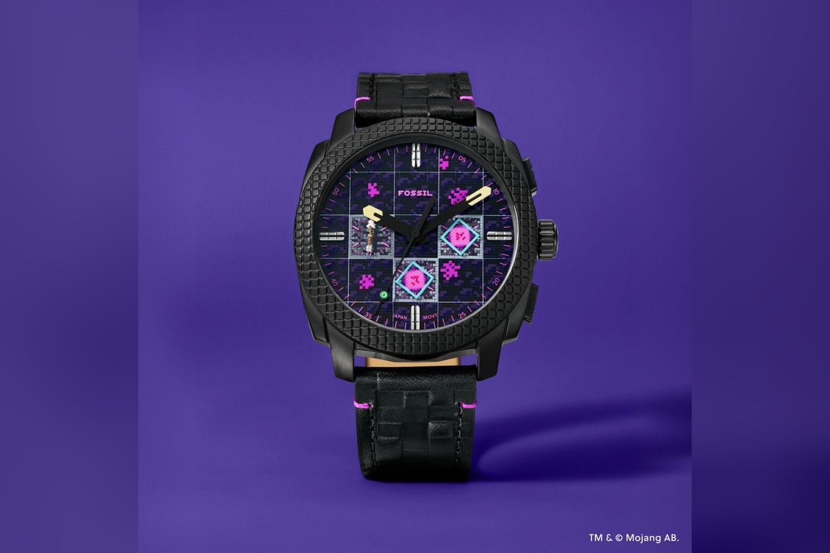 エンダードラゴンが待ち受ける「ジ・エンド」をイメージした「MINECRAFT X FOSSIL 44MM 限定エディション ジ・エンド クロノグラフ ウォッチ」。