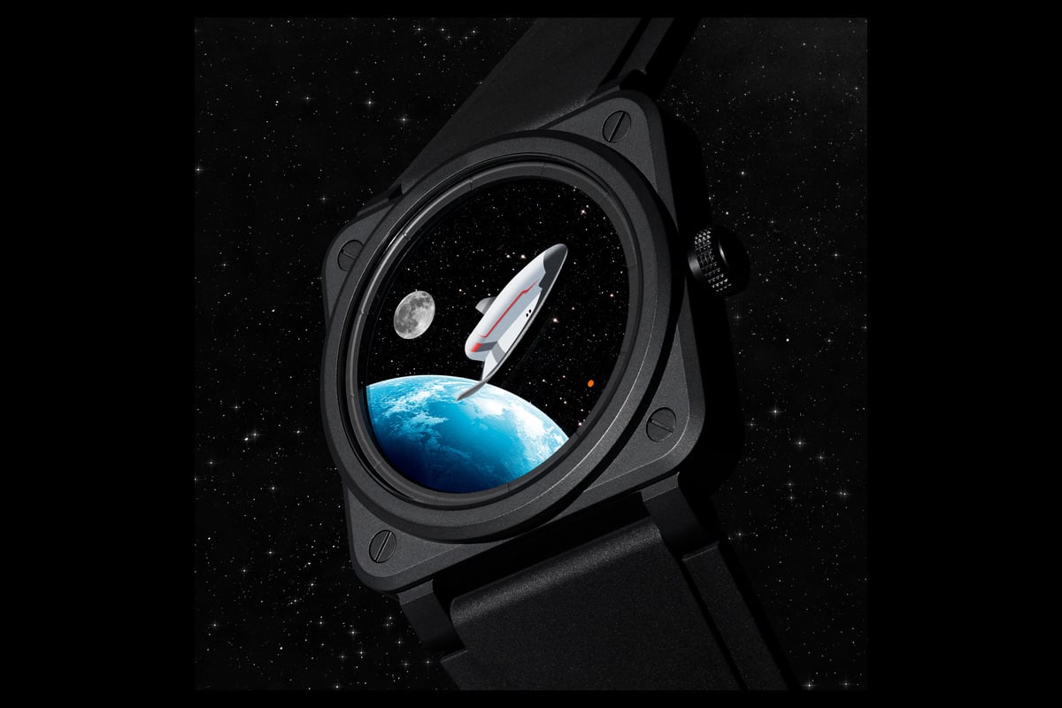 ブラックアベンチュリンの背景に、月と宇宙船が浮かぶ公式イメージ