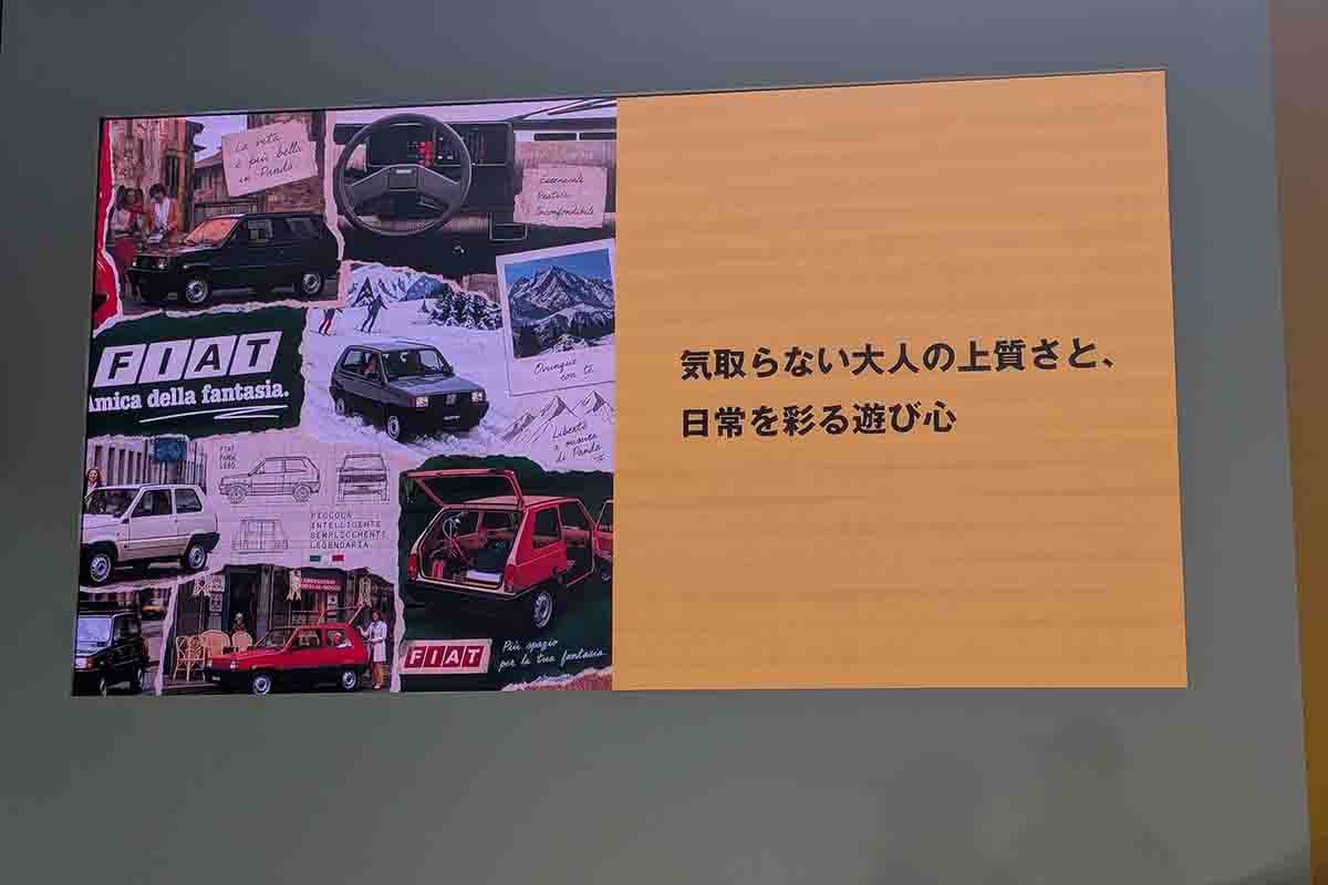 日本上陸したフィアット新型「グランデパンダ」発表会のスライド